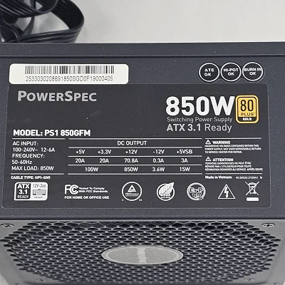 850 Watt PSU PowerSpec PS1 850GFM Power Supply - photo 2