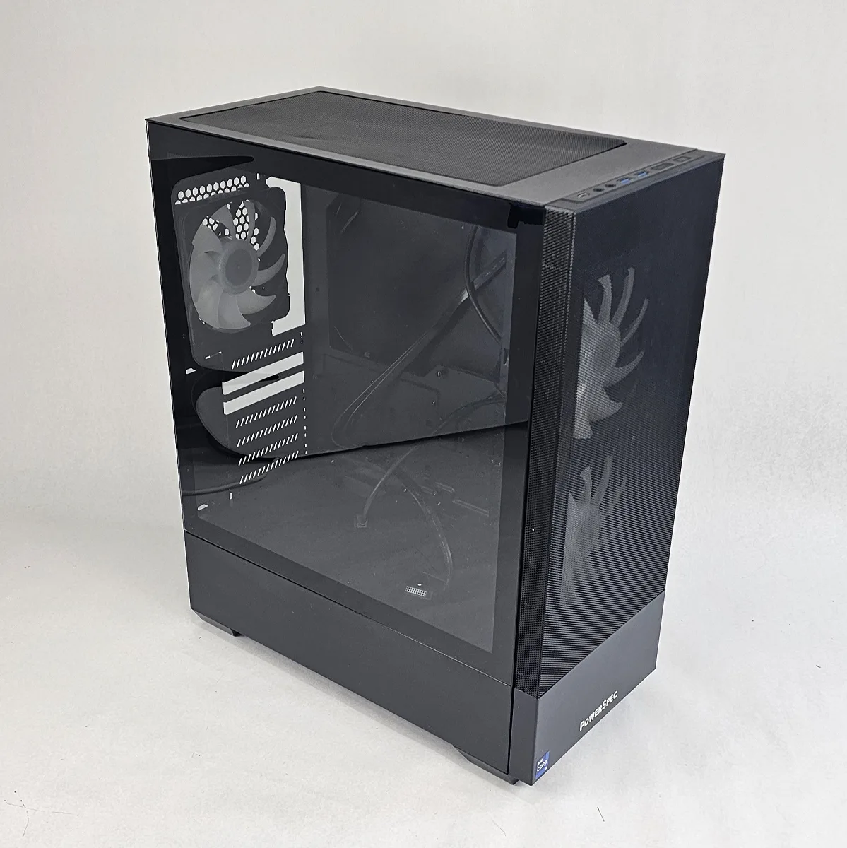 Black PowerSpec PC Case with Tempered Glass w/ 3 Fans