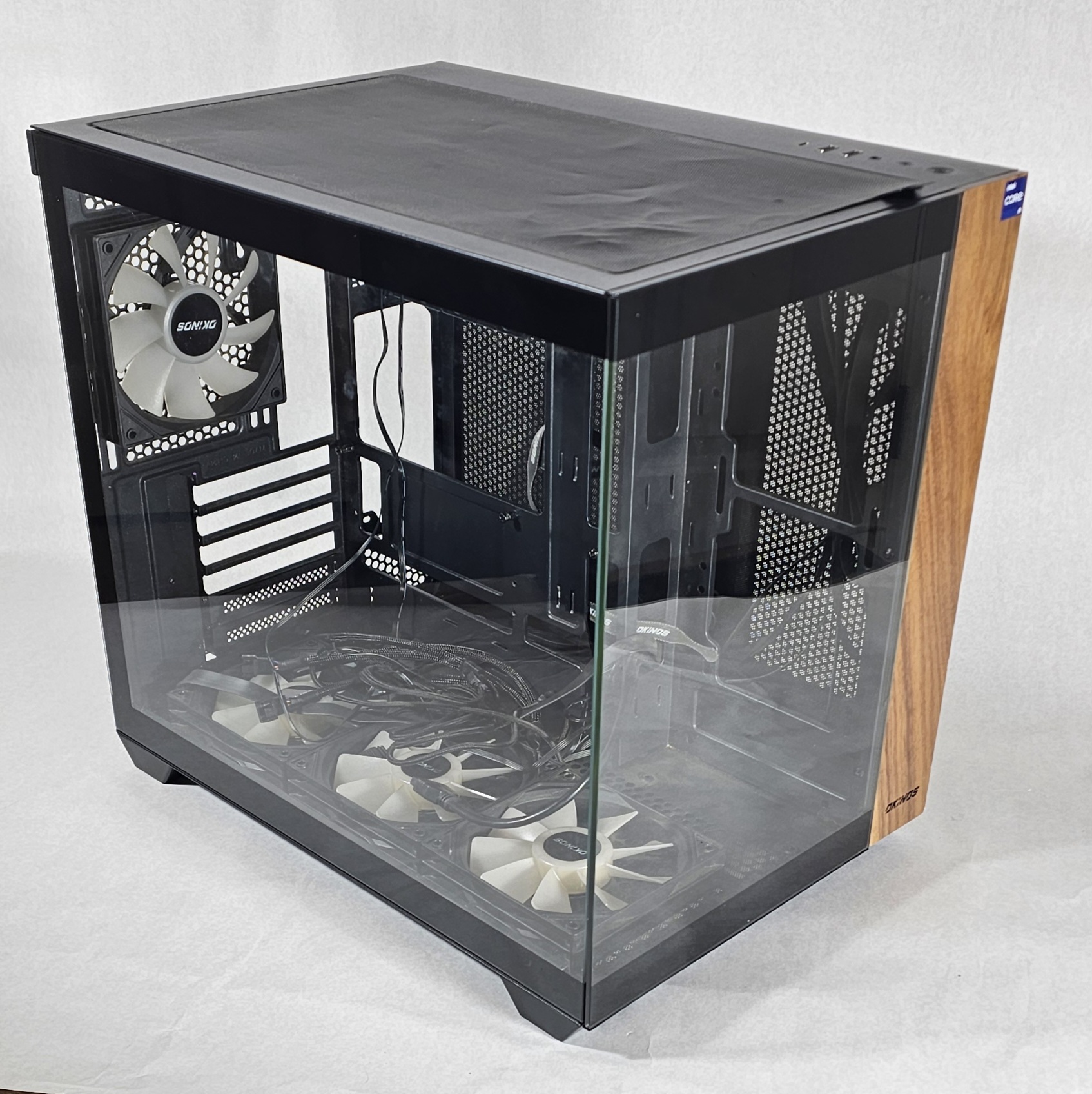 Okinos Walnut Wood Glass Case w\ RGB Fans - Fully Tested