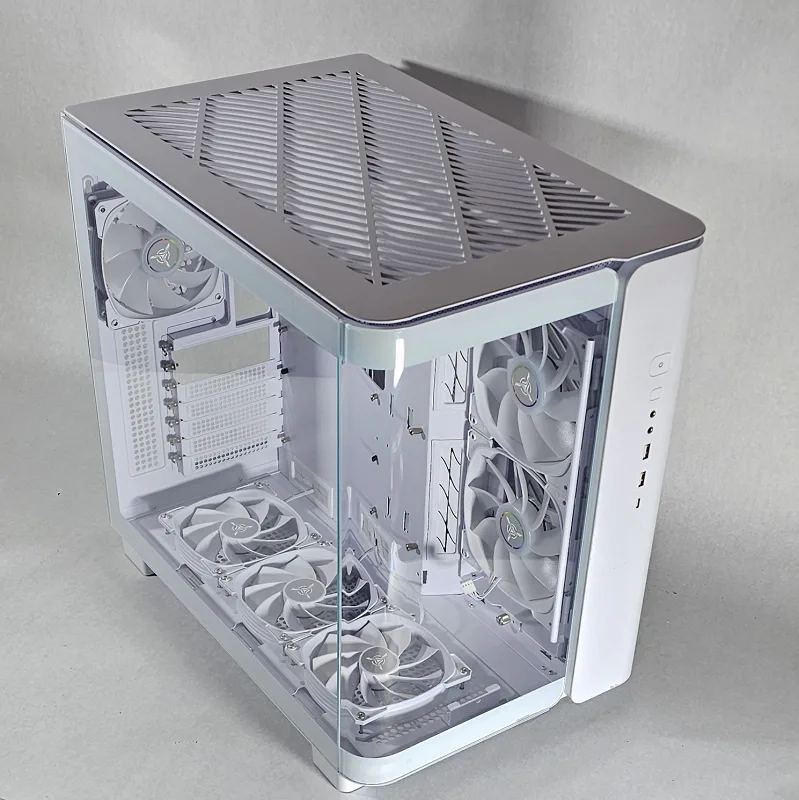White PC Case with Tempered Glass w/ 7 RGB Fans