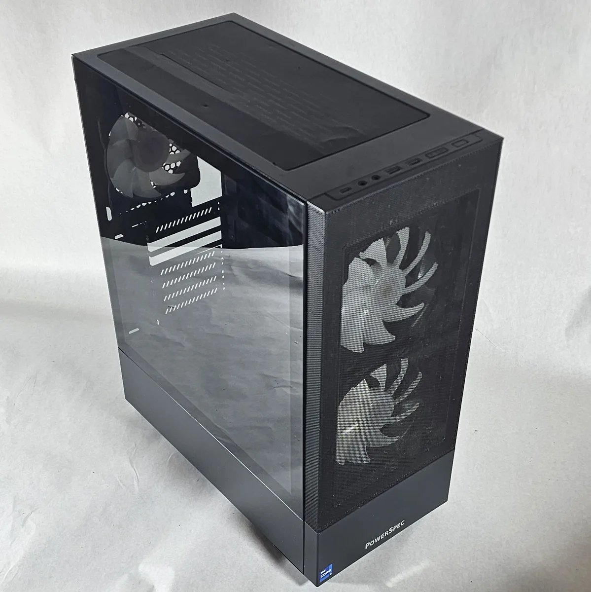 Black PowerSpec PC Case with Tempered Glass w/ 3 Fans