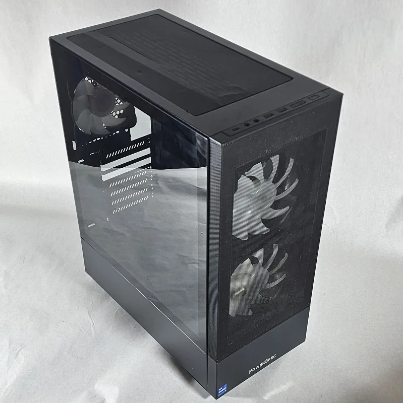 Black PowerSpec PC Case with Tempered Glass w/ 3 Fans