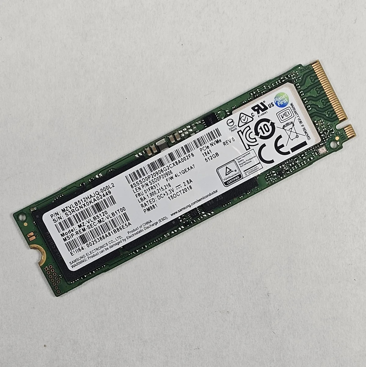 512GB NVMe M.2 SSD Samsung PM981 Gen3