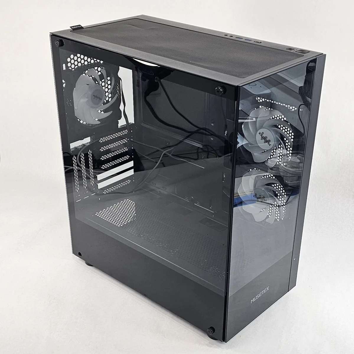 Black MUSETEX PC Case with Tempered Glass w/ 3 Fans